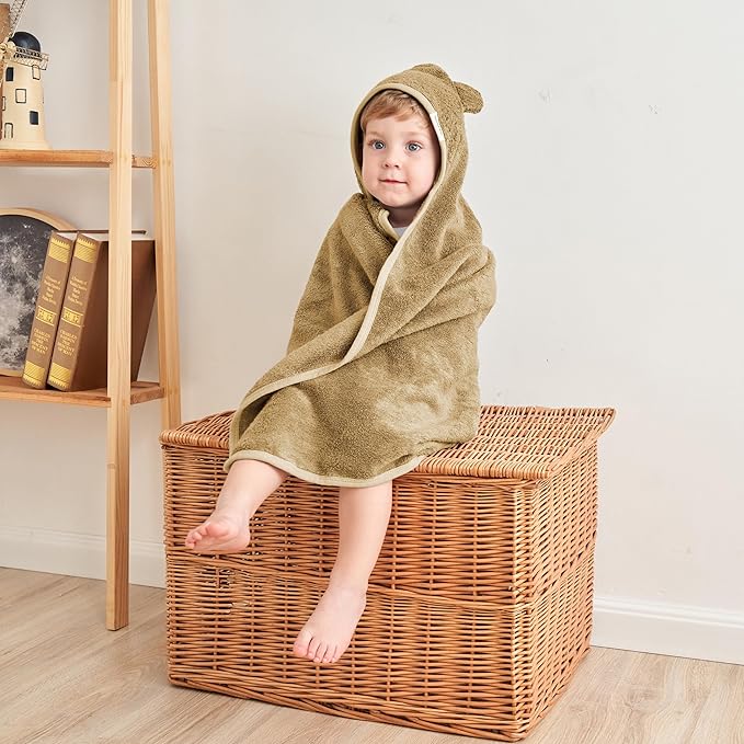Munich Blue Toddler Bath Towel for Boys & Girls - Soft Baby Bath Towels with Cute Bear Ears - Cozy Baby & Toddler Towels, 600 GSM, 35x35 inch (Brown Sugar)