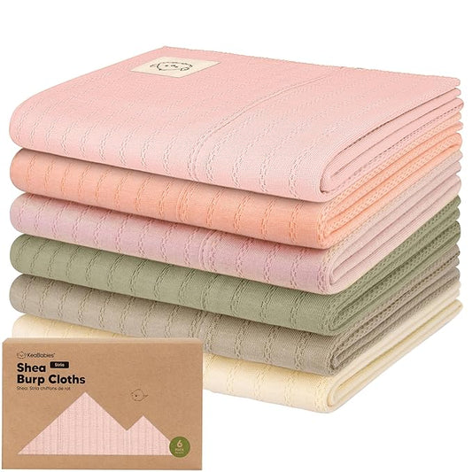 KeaBabies Organic Cotton Burp Cloths Baby Girl, Boy - 6-Pack Large Burping Clothes for Babies, Spit Up Rags, Super Soft & Absorbent Newborn Wash Towels, Gender Neutral, Non-Shrink (Stria, Embrace)
