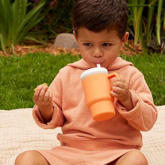 Infantino My 1st Tumbler, Silicone Sippy Cup with Straw & Handle, Spill-Resistant Baby Cup for On-the-Go, BPA-Free Transition Bottle, Creamsicle