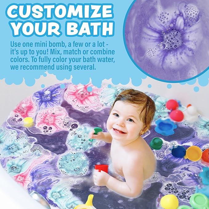 Tub Works Lil' Bursts Mini Bath Bombs for Kids, 90 Count, Cosmic | Nontoxic | Tiny With A Burst of Color, Foam & Bubbles | Customize With Fun Colors | Create Bath Art