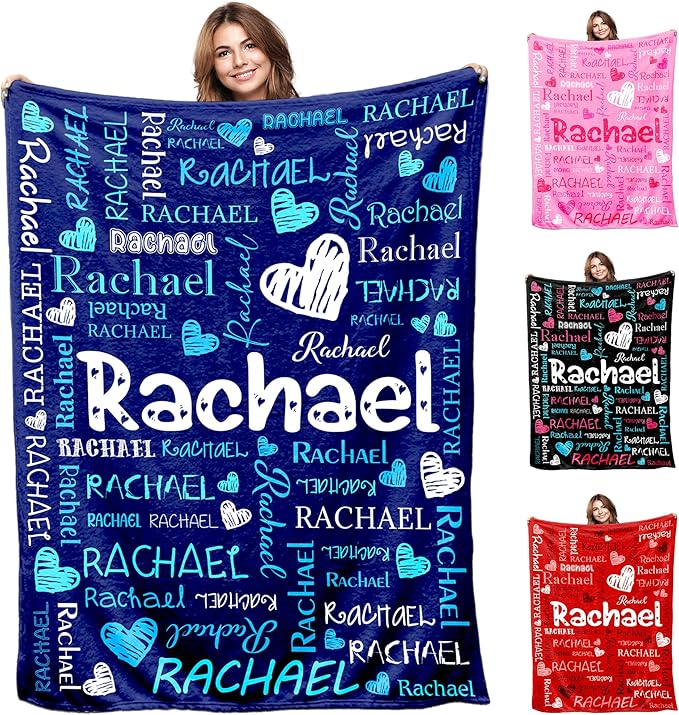 Personalized Baby Name Blanket for Kids Adults Custom Tolder Blankets with Name Love Heart Text Pattern Customized Throw Blanket for Boys Girls Gifts on Birthday Christmas