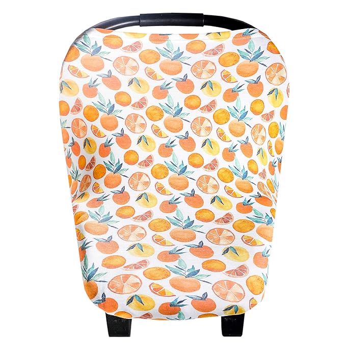 Baby Car Seat Cover Canopy and Nursing Cover Multi-Use Stretchy 5 in 1 Gift Citrus by Copper Pearl