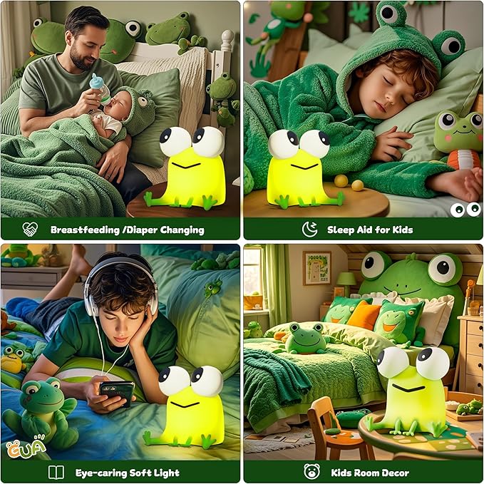 Cute Frog Night Light, LED Silicone Squishy Novelty Animal Lamp,3 Levels Dimmable/Timer Nursery Nightlight for Kids, Rechargeable Touch Bedside Lamp, Bedroom/Dorm Decor, Baby Boys Girls Gifts