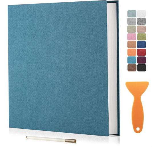 Large Photo Album Self Adhesive Scrapbook Album for 4×6 5×7 8×10 Pictures DIY Magnetic Linen Cover Album 40 Pages for Family Wedding Gifts with Metal Pen and Plastic Board