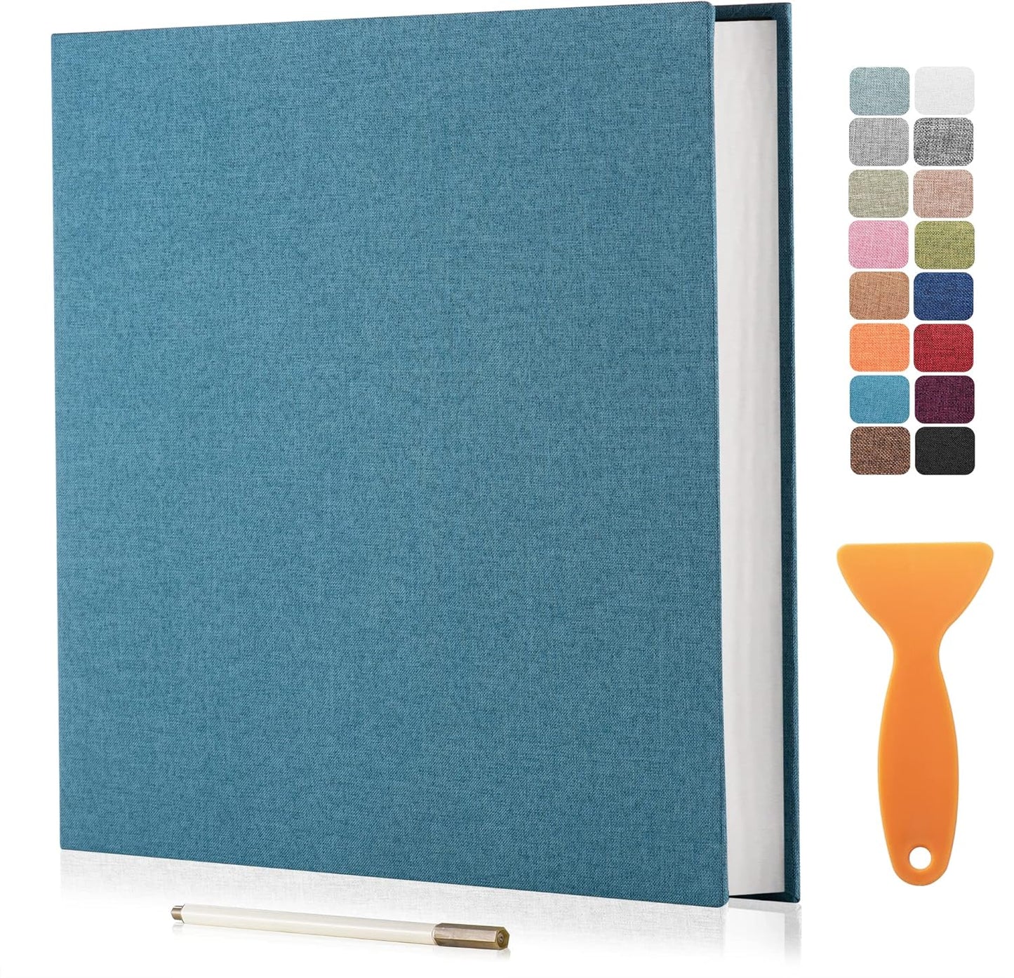 Large Photo Album Self Adhesive Scrapbook Album for 4×6 8×10 Pictures DIY Magnetic Linen Cover Album 60 Pages for Family Wedding Gifts with Metal Pen and Plastic Board