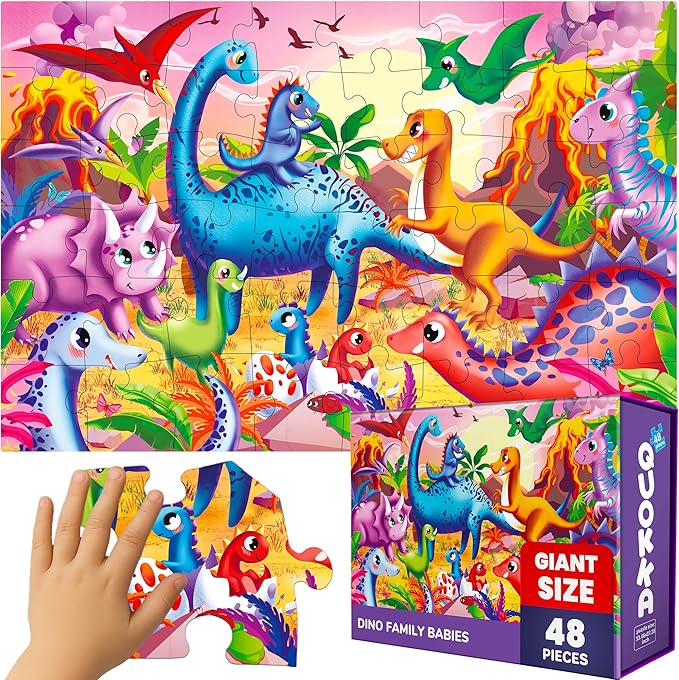 QUOKKA Giant Floor Puzzles for Kids Ages 4-6 - 2x3 Feet Extra-Thick 48 Pieces Toddler Puzzle Ages 3-5 – Dinos Educational Activity for Boys Girls – Premium Box with Sturdy Handle & Magnetic Closure