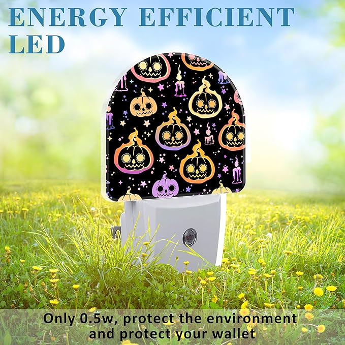 Halloween Burning Pumpkins Candles Night Light for Kids, LED Night Light Plug into Wall with Dusk to Dawn Sensor for Girls Boys Women Room Decor, Hallway, Kitchen, Bathroom, Nursery, Stairs
