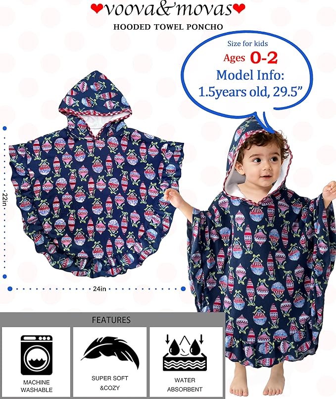 VOOVA & MOVAS Hooded Towel Poncho for Baby with Ruffle Trim | Soft 100% Cotton | Absorbent Thick Towel for Bath, Swim, Beach & Winter | Cozy, Christmas Lamp