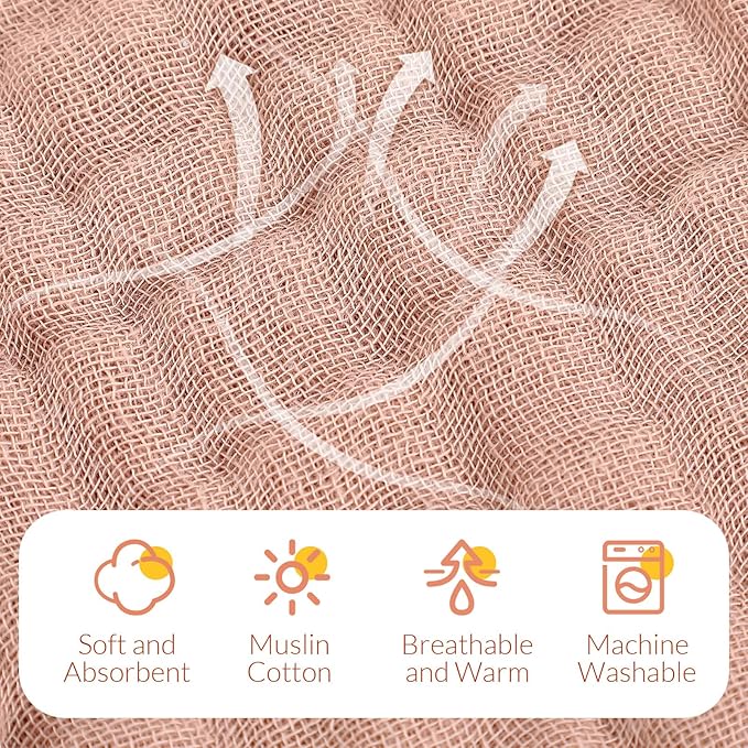 VitalCozy 8 Pcs Baby Muslin Hooded Bath Towels and Washcloths, 32 x 32 Inch Muslin Cotton Hooded Baby Towels Absorbent Hooded Blankets for Gift Newborn Infant Shower (Pink,White)