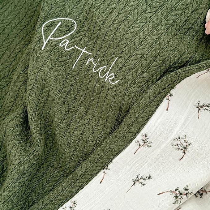Personalized Baby Blanket with Name – Handmade 100% Organic Cotton Newborn Gift | Custom Knit Blanket for Boys, Girls, Kids & Baby Showers
