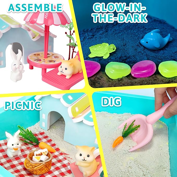 Pet Sensory Bin,Hamster and Rabbit Habitat,Animal Sensory Sand Kit for Boys and Girls, Pet Sensory Toys,Summer Beach Toys, Sandbox Play Set for Toddler Ages 3 4 5 6 7 8