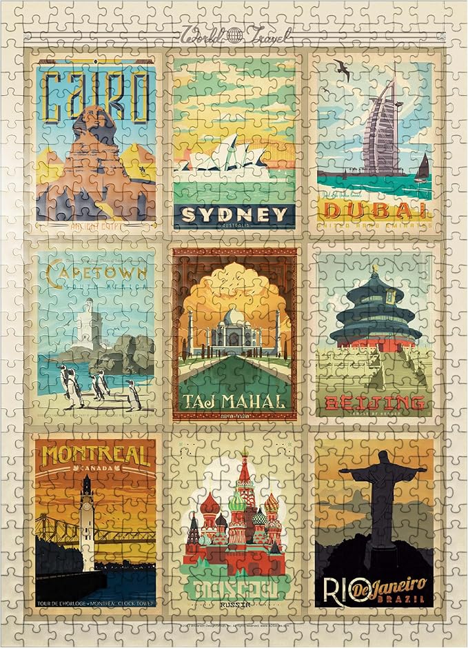 MyPuzzle World Travel, Collage, Vintage Poster - Premium 500 Piece Jigsaw Puzzle for Adults