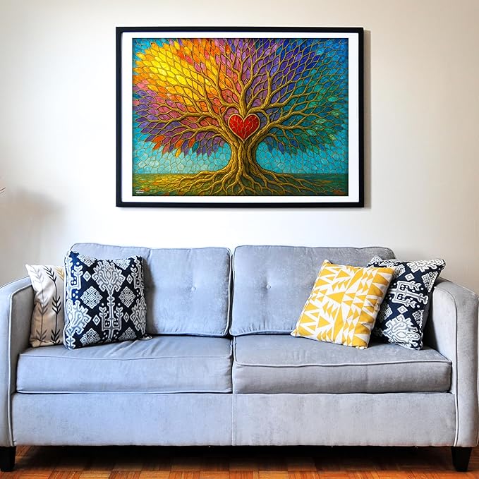 Think2Master Colorful Vibrant Stained Glass Style Artwork Tree of Life 500 Pieces Large Format Jigsaw Puzzle: Kids 12+, Teens, Adults & Families. Great Gift. Size: 26.8” X 18.9”