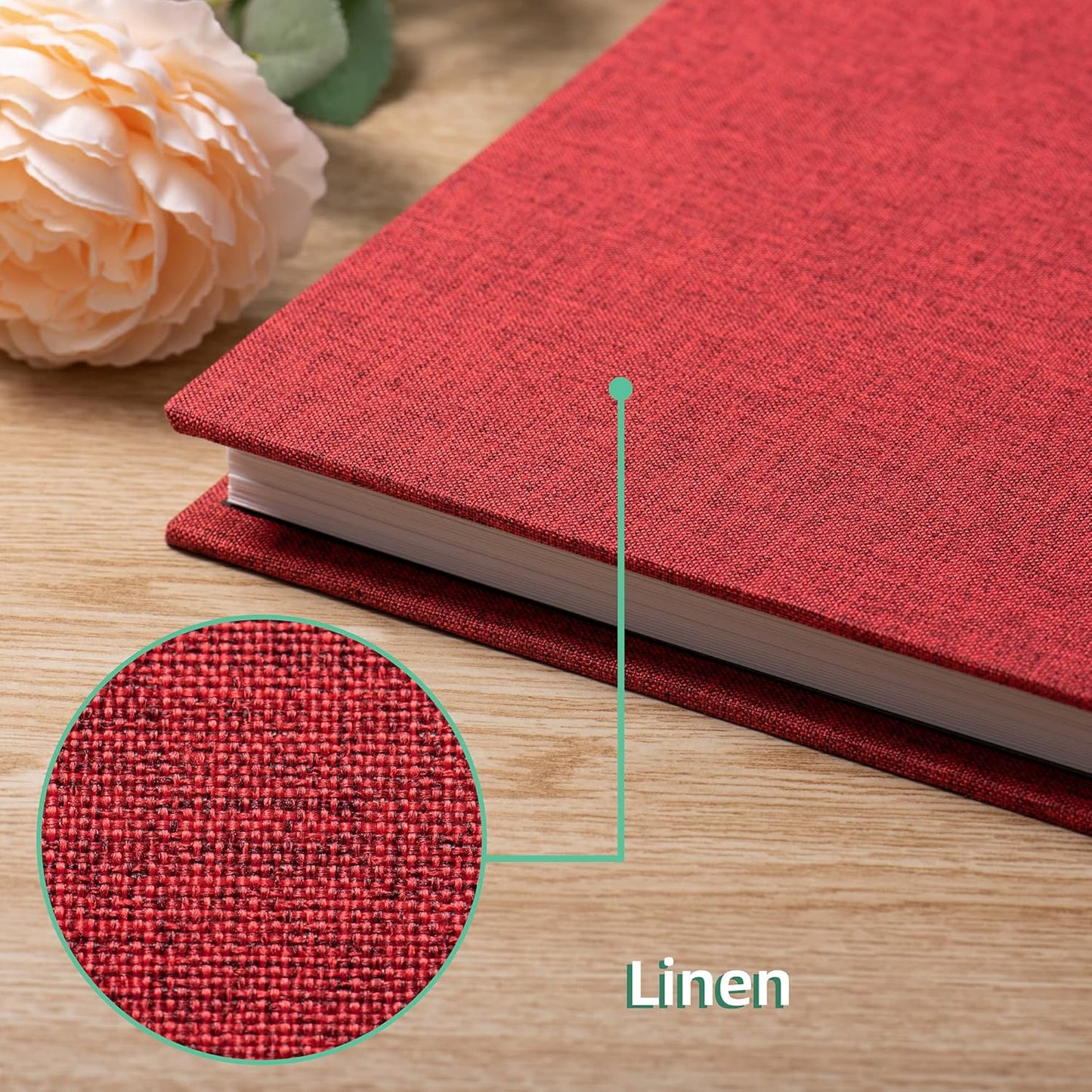 Large Photo Album Self Adhesive Scrapbook Album for 4×6 5×7 8×10 Pictures DIY Magnetic Linen Cover Album 40 Pages for Family Wedding Gifts with Metal Pen and Plastic Board Red