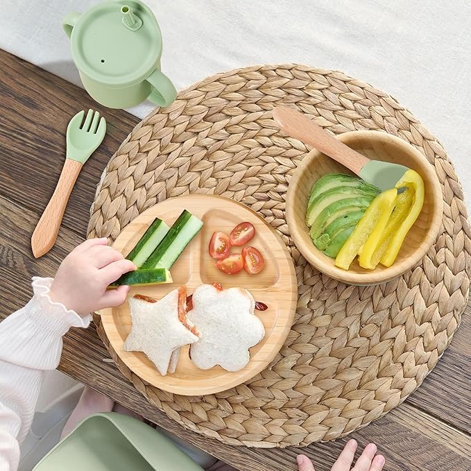 Bamboo Suction Plates for Babies and Bamboo Plates For Kids Baby Feeding and Weaning (Green)