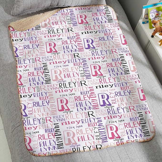 Personalized Baby Blanket for Kids Girls Boys. Custom Baby Blanket with Name for Newborn Swaddle Toddler, Nursery Decor Kids Blanket. (Bright Name)