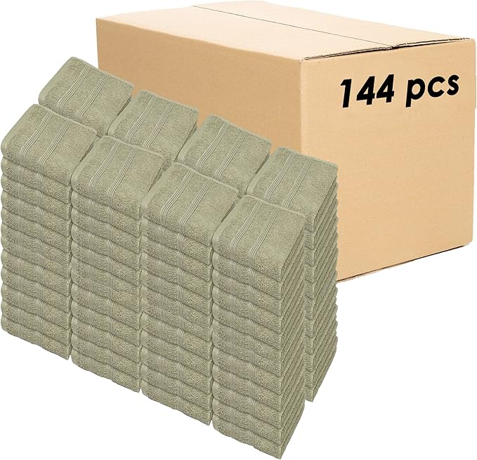 Kaufman - Premium Washcloth Set of 144 (13x13 Inches) 100% Cotton Ring Spun, Highly Absorbent, Durable and Ultra Soft Feel Wash Cloths Essential for Bathroom, Spa, Gym, and Face Towel (144PK)