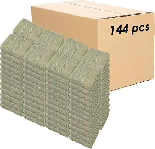 Kaufman - Premium Washcloth Set of 144 (13x13 Inches) 100% Cotton Ring Spun, Highly Absorbent, Durable and Ultra Soft Feel Wash Cloths Essential for Bathroom, Spa, Gym, and Face Towel (144PK)