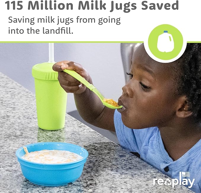 Re-Play Toddler Forks and Spoons Set - 4x4 Utensils for Kids with Case - Dishwasher and Microwave Safe - Made in USA - Pack of 8-5.8" x 1.2" x 0.2" - Blossom