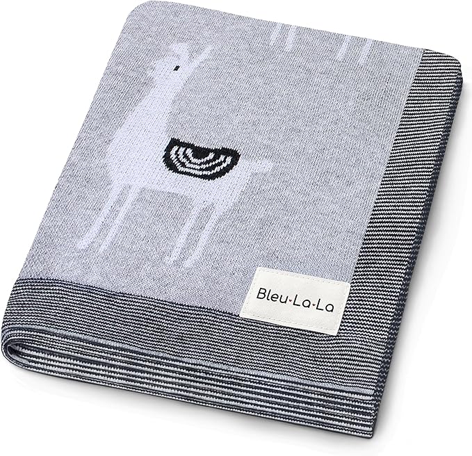 Knit Baby Swaddle Blanket - 100% Luxury Cotton Soft Cozy Receiving Swaddle Crib Stroller Blanket for Shower Gift Registry for Newborns, Infants, Toddlers (Llama - Grey)