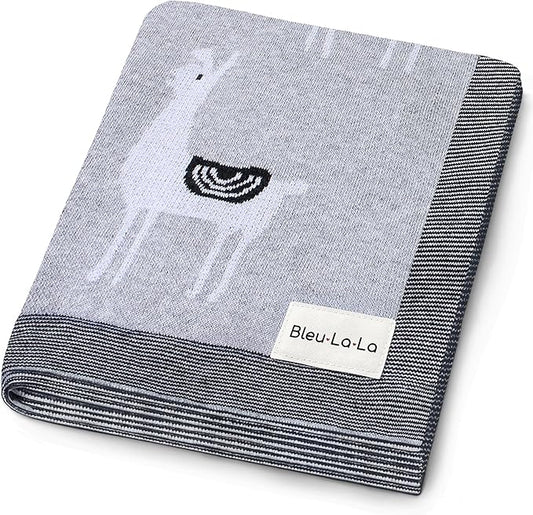 Knit Baby Swaddle Blanket - 100% Luxury Cotton Soft Cozy Receiving Swaddle Crib Stroller Blanket for Shower Gift Registry for Newborns, Infants, Toddlers (Llama - Grey)