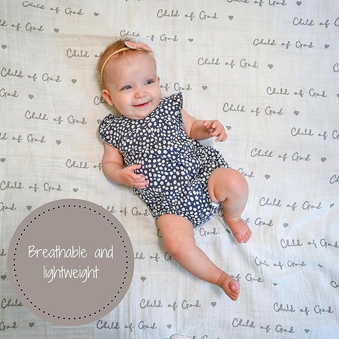 LollyBanks Baby Swaddle Blanket, 100% Cotton Muslin Blankets for Boys and Girls, 47 x 47 Inches Soft and Breathable Newborn Swaddle, Gentle Baby Wrap Swaddle, Registry (Child of God Print)