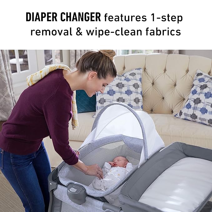 Graco Pack ’n Play Quick Connect Playard, Portable Bassinet with Carry Handle, Full‑Size Infant Bassinet, Diaper Changer, Alex