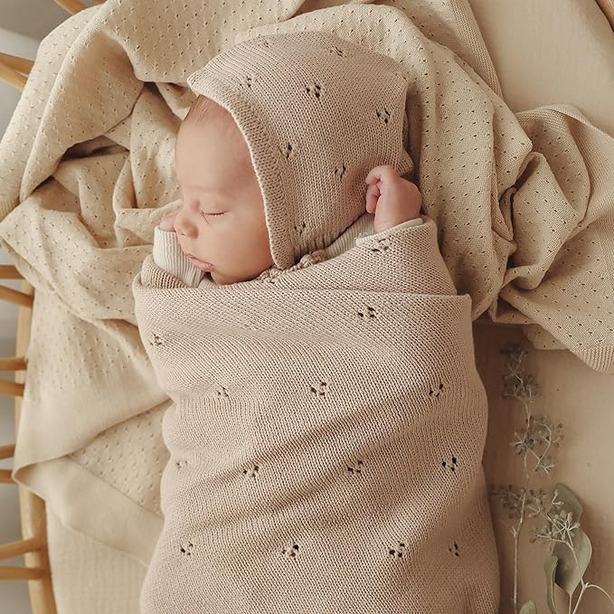 Organic Baby Blanket + Hat Gift Set for Girls- 100% Soft Luxury Cotton Receiving Swaddle Blanket + Bonnett Registry for Newborns & Infants (Ballet Slippers + Hat)