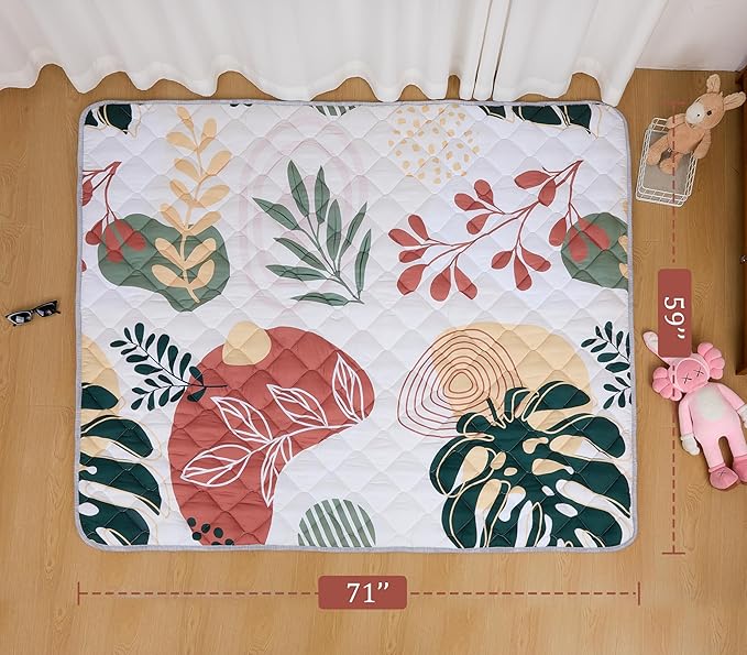 Baby Play Mat 71x59 Inch, Thickened Soft Floor Mat for Playpen, Machine Washable Foam Crawling Mat with Non-Slip Bottom for Babies and Toddlers, Foldable Padded Playmat