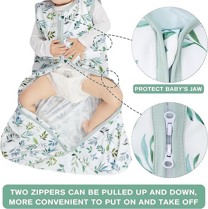 Newborn Sleep Sack Baby Swaddle,0-12 Months,3-Way Adjustable Wearable Blanket,Swaddling Sleeping Bag (Leaf&Clouds, 6-12 Months)
