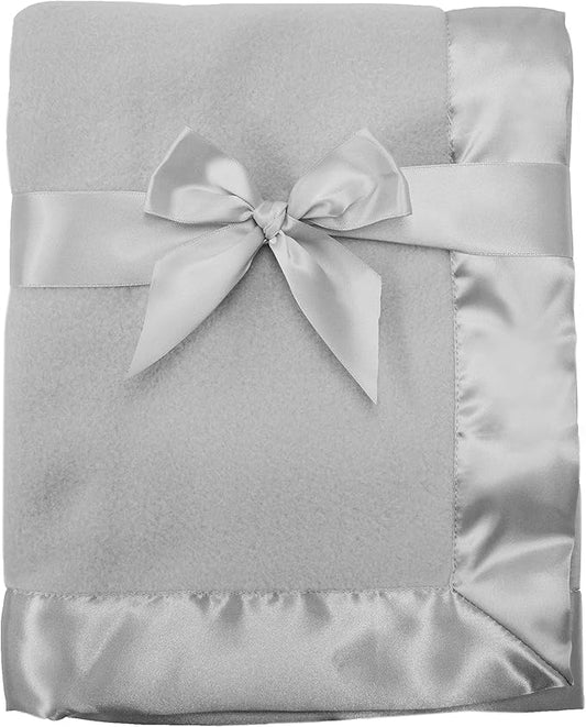 American Baby Company Fleece Blanket with Silk-Like Satin Trim, Soft, Warm & Cozy, Gray, 30" x 40" for Boys and Girls, Perfect for Baby Carrier, Stroller, Travel and Gifting