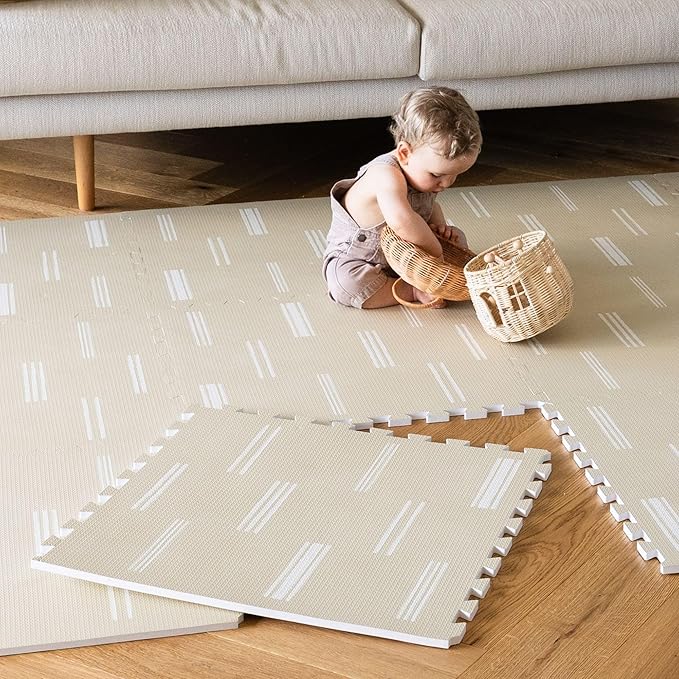 Lillefolk Baby Play Mat – 6x8ft Old White | Soft Non Toxic Premium Foam Mat for Tummy Time, Crawling & Playroom – Waterproof Mat for Babies & Toddlers (12 Tiles)