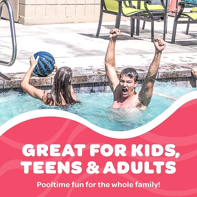 Watermelon Ball – The Ultimate Swimming Pool Game for Under Water Passing, Dribbling, Diving and Pool Games for Teens, Kids, or Adults, Balls Fills with Water, Blue, 9 inches