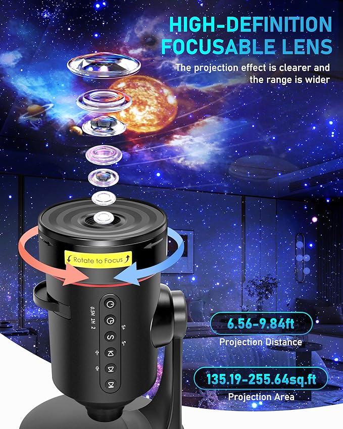 [White Noise] Galaxy Projector - Planetarium Star Projector - Solar System Projector for Kids Bedroom Ceiling Decor - 10 Realistic Nebula丨Timer off Controls 丨360° Rotation