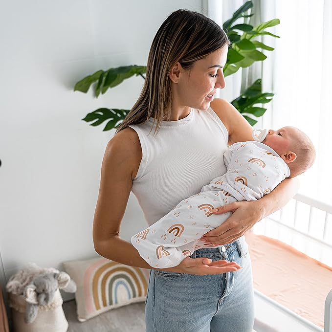 Comfy Cubs Easy Swaddle Blanket, 3 Pack - 100% Cotton Newborn Wrap, Large for 3-6 Months Infants, with Adjustable Velcro, Breathable and Durable Sleep Sack for Babies - Rainbow Bohemian