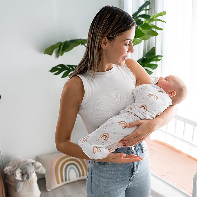 Comfy Cubs Easy Swaddle Blanket, 3 Pack - 100% Cotton Newborn Wrap, Small for 0-3 Months Infants, with Adjustable Velcro, Breathable and Durable Sleep Sack for Babies - Rainbow Bohemian