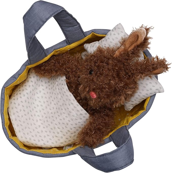 Manhattan Toy Moppettes Beau Bunny Stuffed Animal Nurturing Playset with Bunny Plush Toy, Fabric Bassinet, Blanket & Pillow