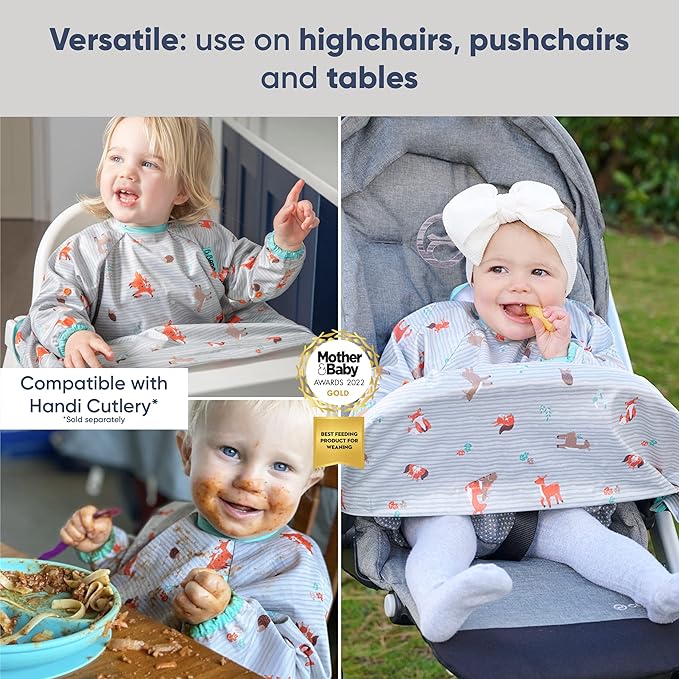 BIBaDO - Long Sleeve Baby Bibs - Babies & Toddlers 6-36 Months - Coverall Baby Led Weaning Bib - Easy Wipe, Soft & Waterproof