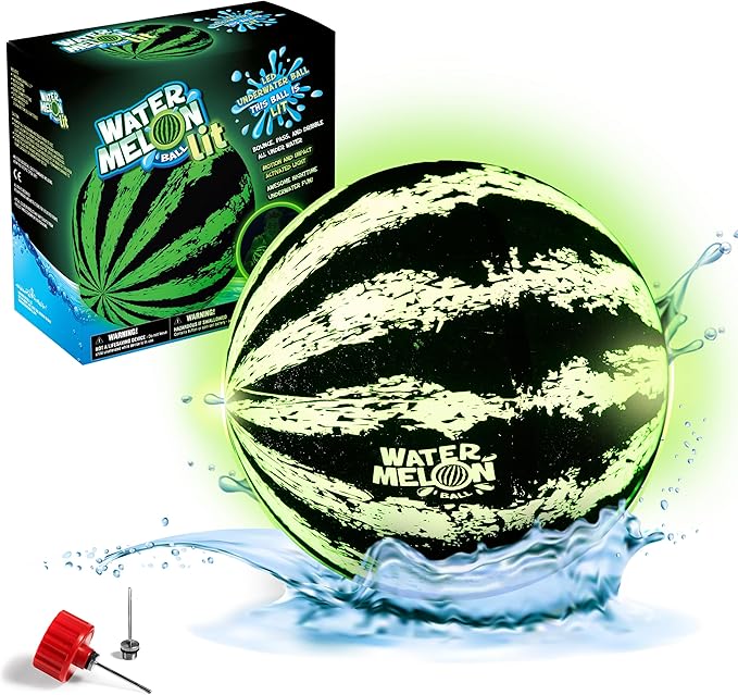 Watermelon Ball Lit - Glow in The Dark Pool Toy for Kids Ages 8-12, Teens, Adults - 9 Inch Swimming Pool Game for Family Fun