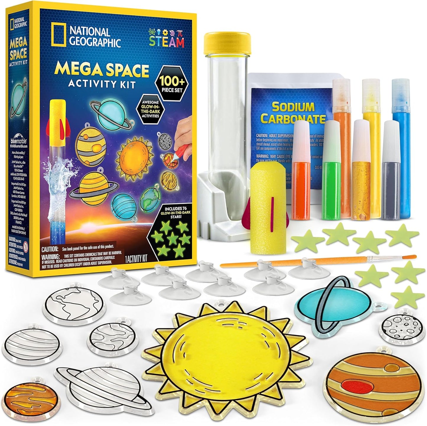 National Geographic Mega Space Activity Kit - Glow in The Dark Science Craft Kit for Kids with 100+ Pieces, Launch a Rocket, Create Glowing Constellations, Paint a Solar System & More