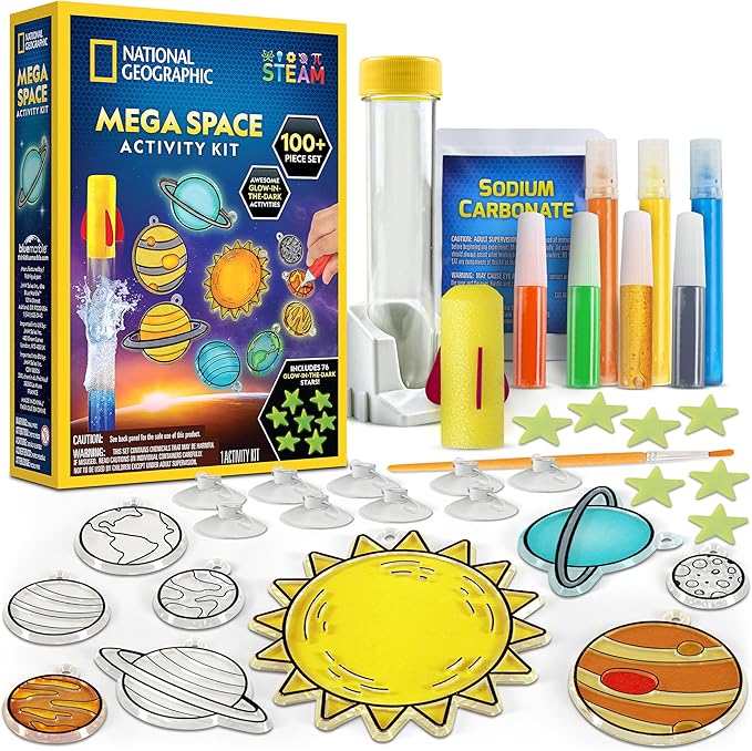 National Geographic Mega Space Activity Kit - Glow in The Dark Science Craft Kit for Kids with 100+ Pieces, Launch a Rocket, Create Glowing Constellations, Paint a Solar System & More