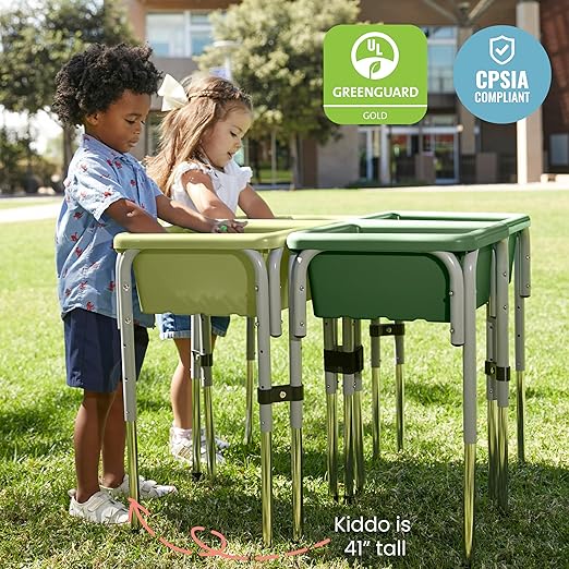 ECR4Kids 4-Station Sand and Water Adjustable Play Table, Sensory Bins, Fern Green/Hunter Green