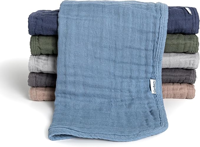Gerber Baby Unisex Muslin Burp Cloths 6-Pack, Multi Blues Browns, Large Size 20" x 10"