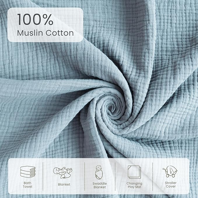 Konssy 2-Pack Muslin Hooded Baby Towels, 100% Cotton, Ultra-Soft & Absorbent Baby Bath Towels with Hood for Newborn & Infant (Blue, Blue Whale, 32" x 32")