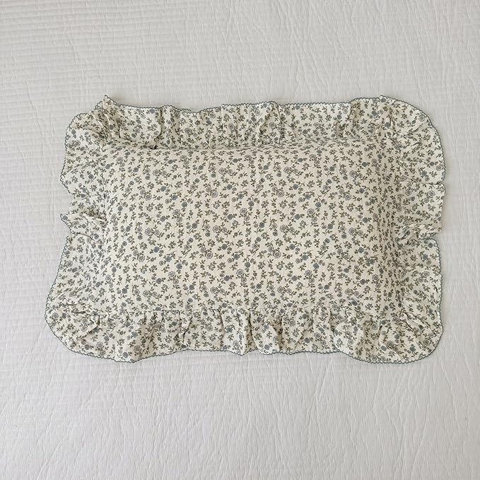 BuLuTu Soft Cotton Kids Pillowcases Standard Size, Blue Floral Toddler Pillowcases for Girls Boys, Cotton Muslin Pillow Protector for Children Bedding Gift, Envelope Closure,20"x26",1 PC