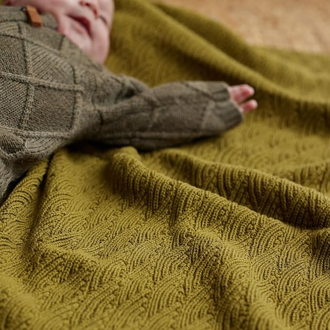 Knitted Organic Cotton Baby Blanket- Swaddle Blanket, 30" x 40" Soft Receiving Blanket for Newborn (Moss Green)
