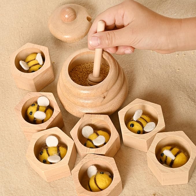 Sorting Stacking Wooden Toys for Toddlers, Montessori Toys for Toddlers, Sensory Bin Tool Toy, Wood Bee Hive, Fine Motor Skill Tactile Toy, Early Learning Educational Gift for Kids