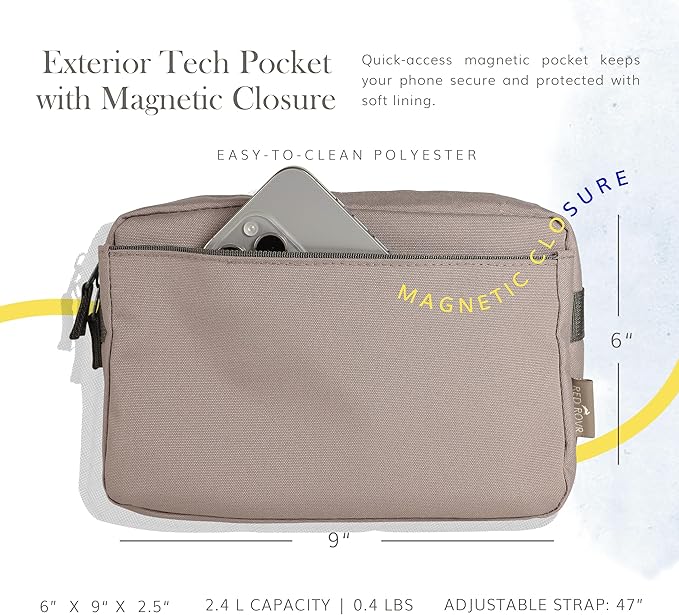 Red Rovr Everyday Joey Belt Bag | Organization & Zipper pockets |Adjustable Strap for All Ages (Truffle)