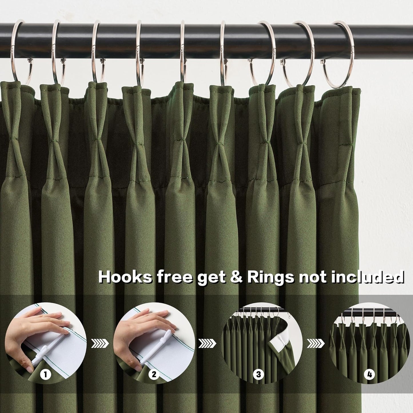 KEQIAOSUOCAI Dark Olive Pinch Pleated Curtains 63 Inches Long for Short Windows, Room Darkening Blackout Curtain Drapes for Bedroom 40 x 63 Inch -2 Panels