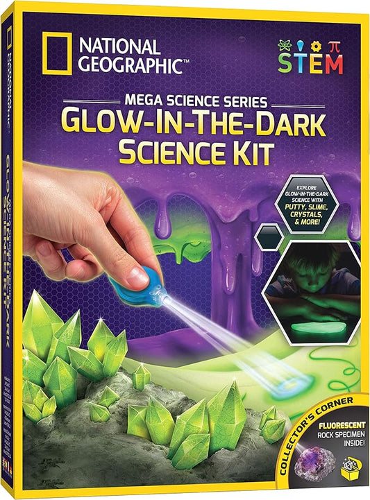 NATIONAL GEOGRAPHIC Mega Science Kit - Glow in The Dark Lab with Crystal Growing Kit, Slime Making, Glowing Putty, and More Science Experiments, Slime Kit for Boys and Girls (Amazon Exclusive)